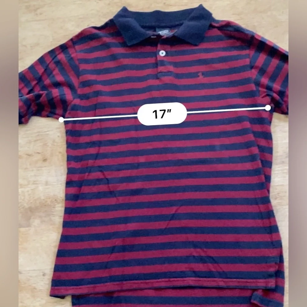 Vintage Polo by Ralph Lauren Boy’s Sz M‎ Navy/Maroon Stripe Short Sleeve Polo